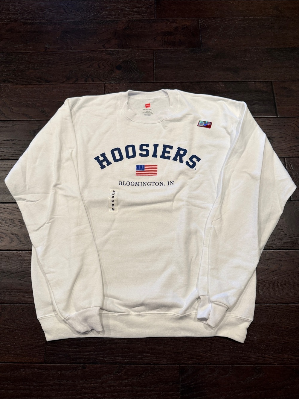 Indiana University White Hoosiers Crewneck with American Flag
